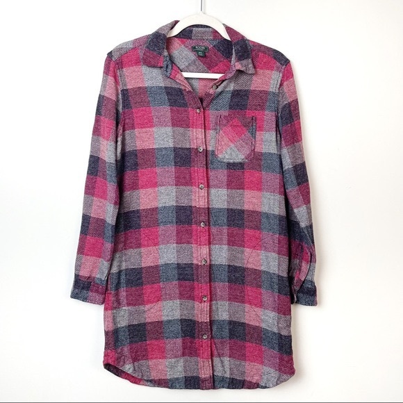 Roots Flannel Long Sleeve Plaid Tunic with pockets - Picture 1 of 7